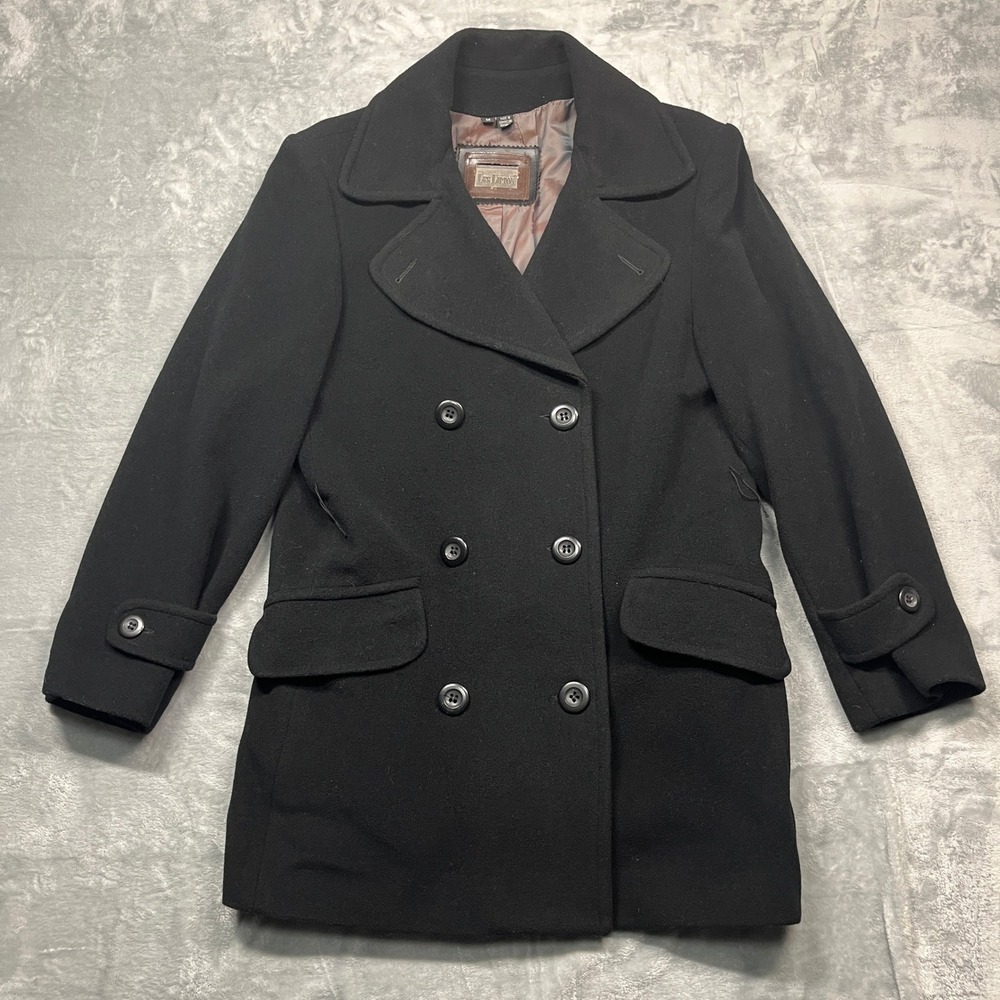 Lee Lipton Pea Coat Womens Black Wool Blend Double Breasted Long Jacket M